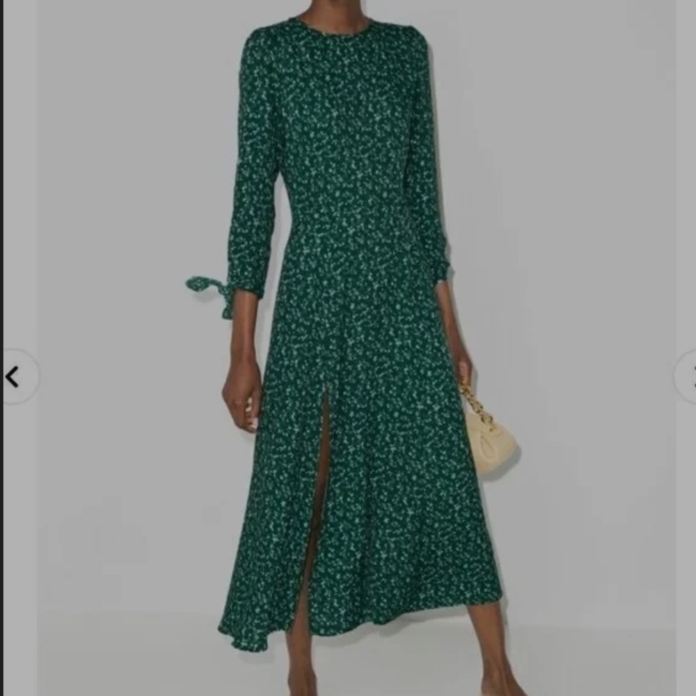 Reformation Green A-Line Slit Dress